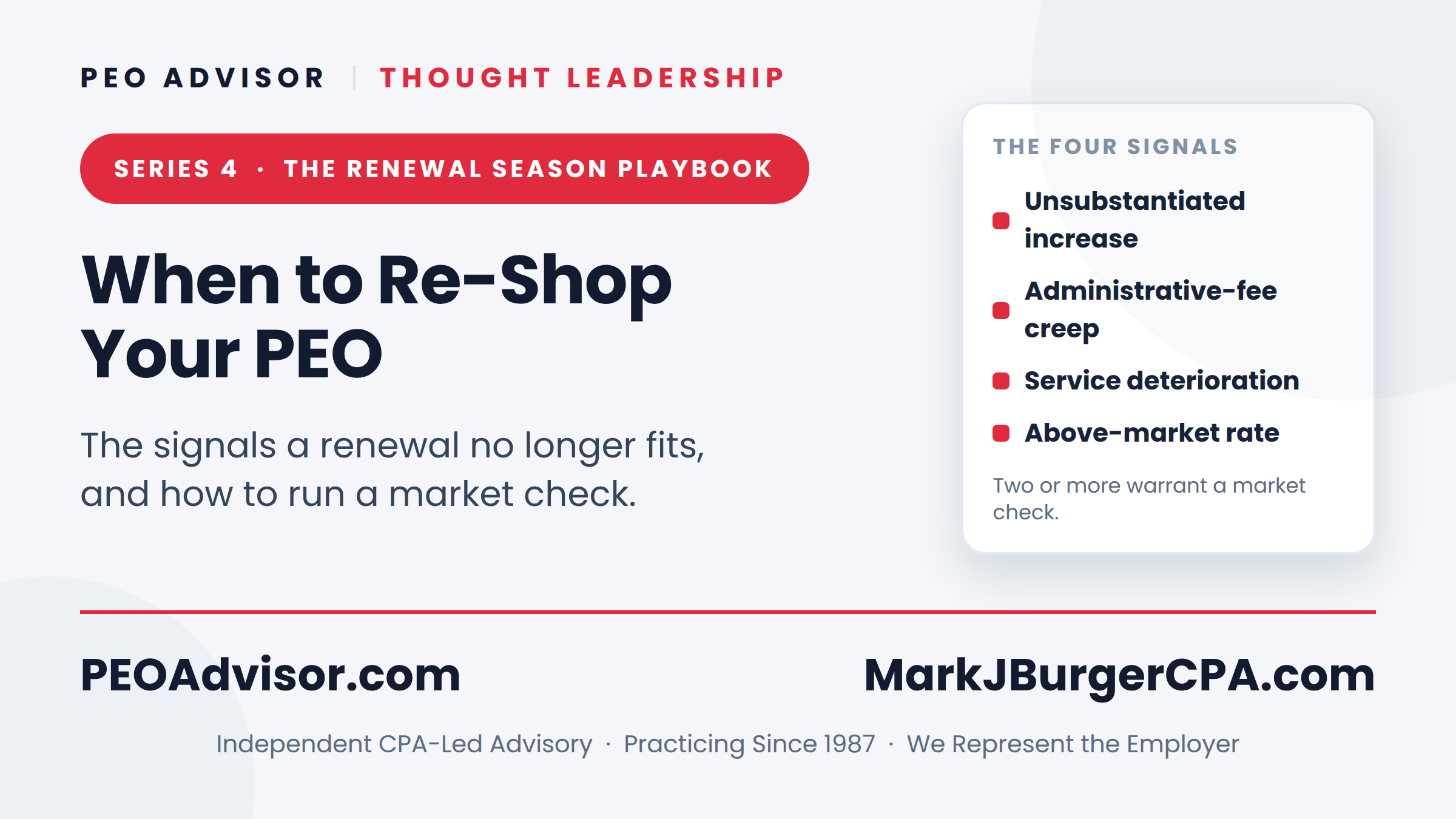 When to re-shop your PEO - the signals a renewal no longer fits and how to run a market check.