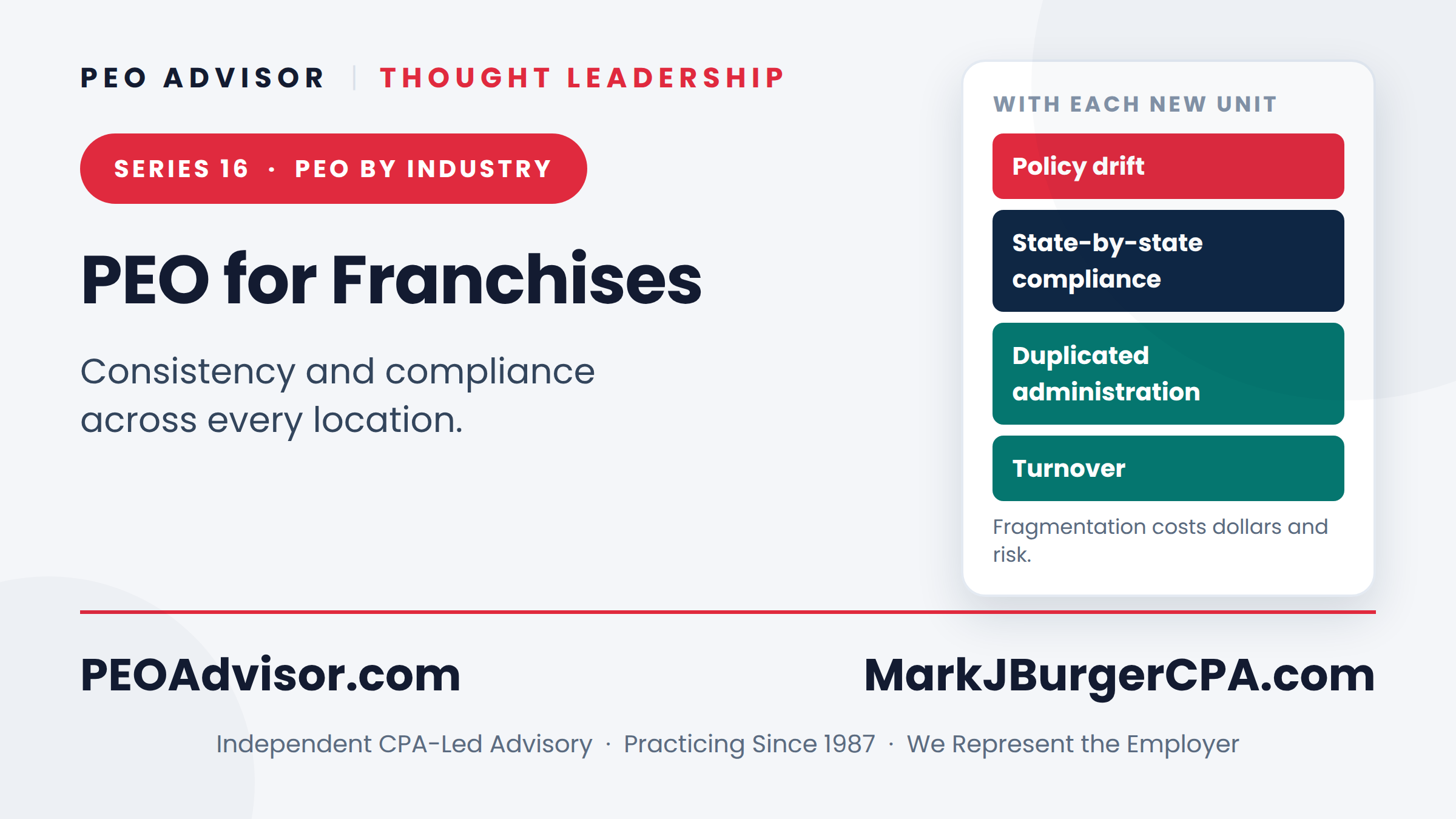 PEO for franchises - standardized HR, multi-state compliance, and consistency across locations.