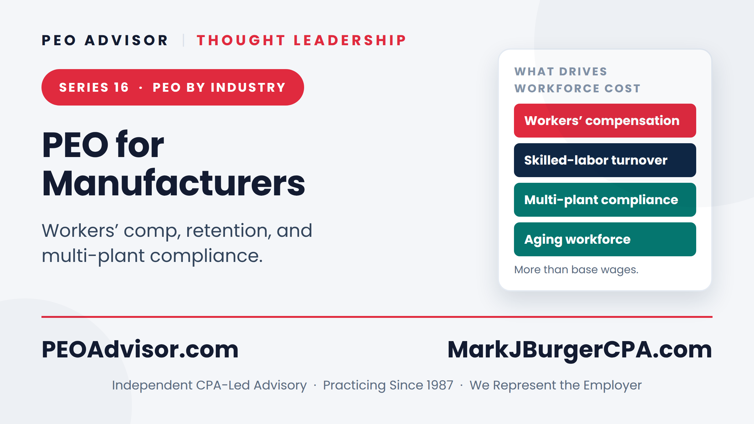 PEO for manufacturers - workers' compensation, safety, retention, and multi-state compliance.