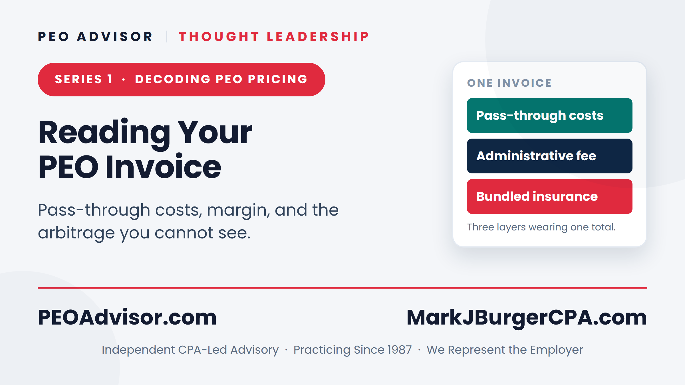 Reading a PEO invoice — separating pass-through payroll, administrative fee, and workers' compensation and SUI markup.